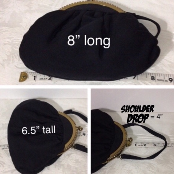 1960’s Rhinestones Kiss Lock Chiffon & Grosgrain Black Evening Bag - Picture 4 of 8